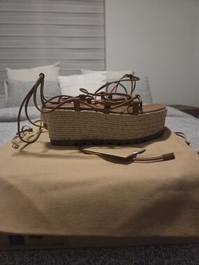 Michael Kors Tan Lace-Up Espadrille Platform Sandals